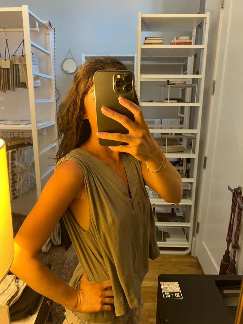 Free People Olive Green Sleeveless V-Neck Tank
